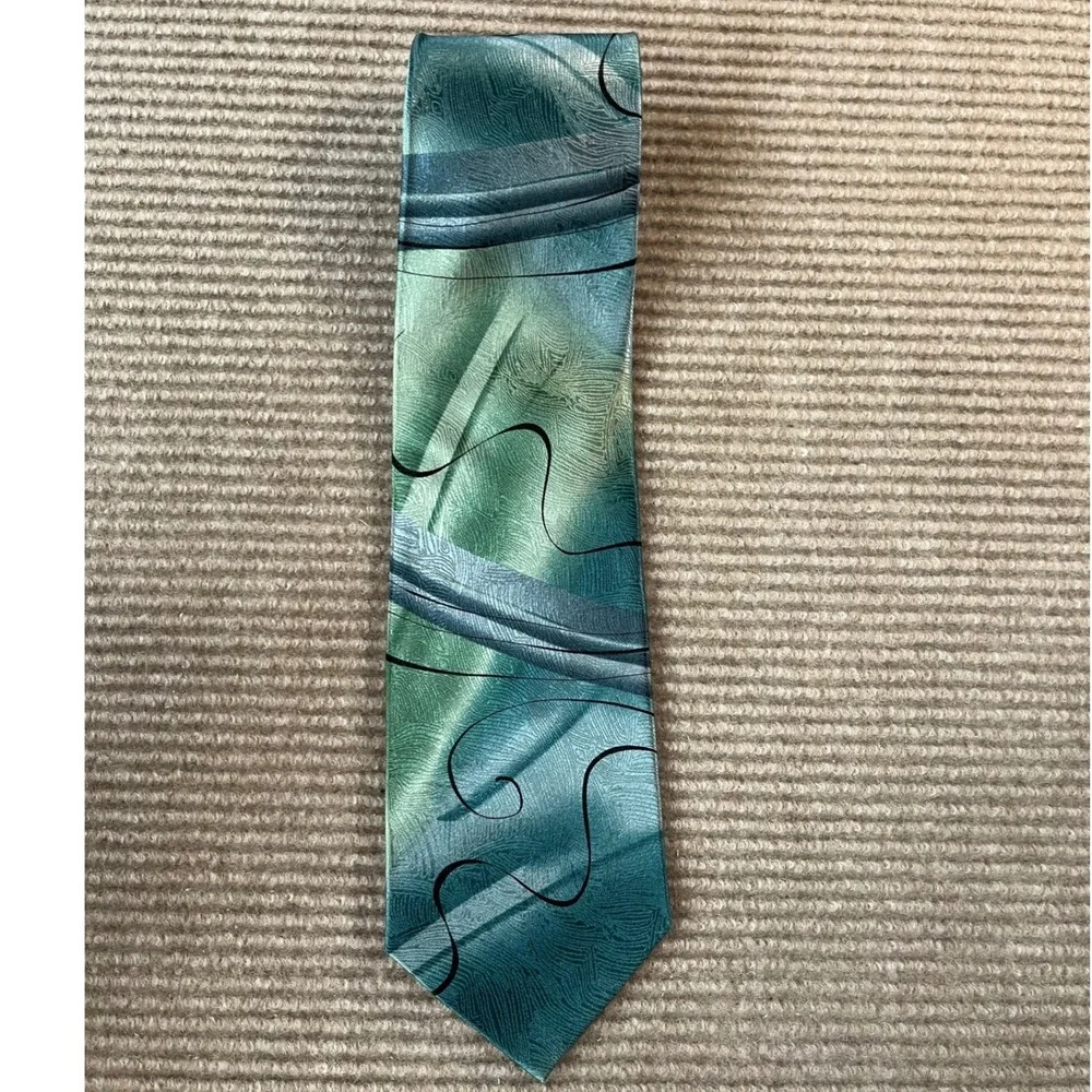 J Garcia Mens Silk Tie Cyclops Rock Collection 35 Green Abstract Psychedelic
